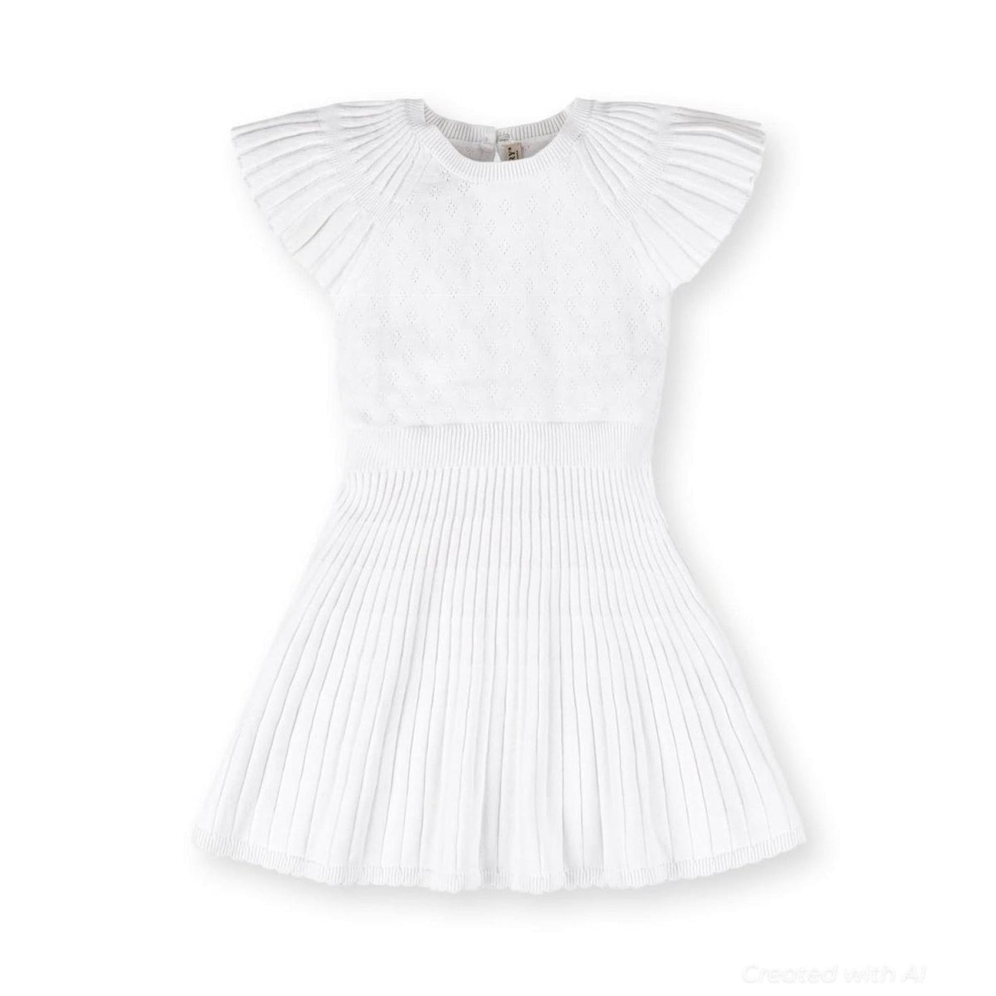 Organic Flutter Sleeve Sweater Dress - White Diamond Pointelle