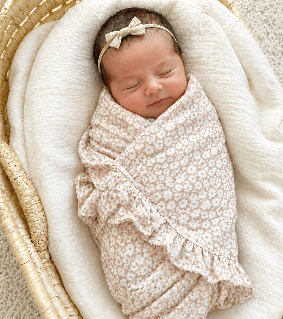 Muslin Swaddle Blanket - Mocha Ditsy Floral Ruffle