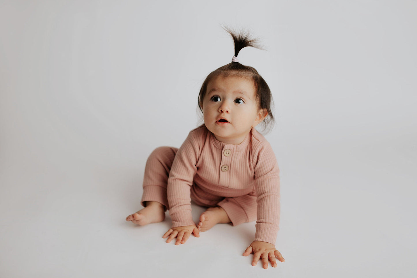 Dusty Rose Pink Baby Ribbed Playsuit with pockets