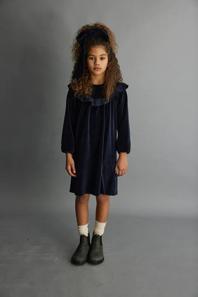Organic velour dress - Navy