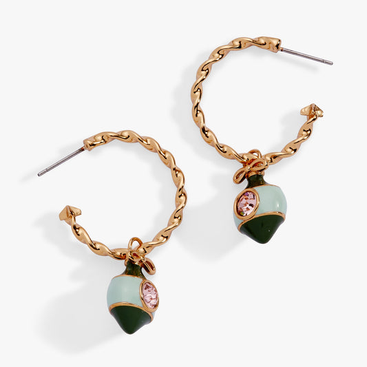 Crystal Bow & Ornament Twisted Hoop Earrings