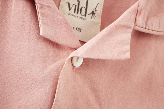 Long Sleeve Organic Cotton Woven Collared Shirt - Pink Quartz