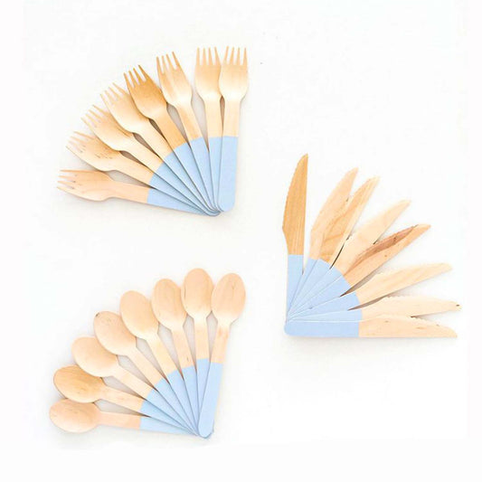Light Blue Wooden Utensil Set – 24ct | ON SALE!!