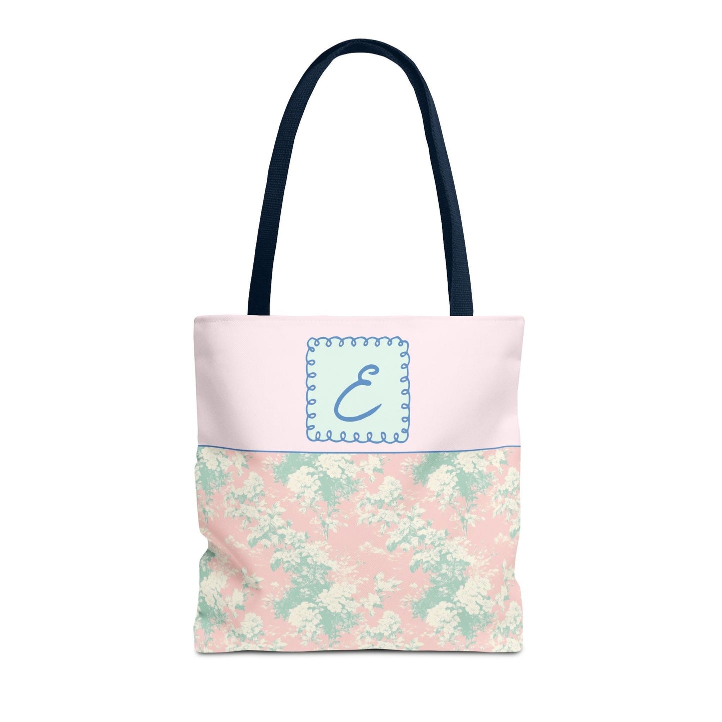Pastel Eighties Aesthetic Tote Bag with Initial, Colorful Maximalist Tote Bag with Letter in Cute Doodle Frame, Teacher Appreciation Gift: E
