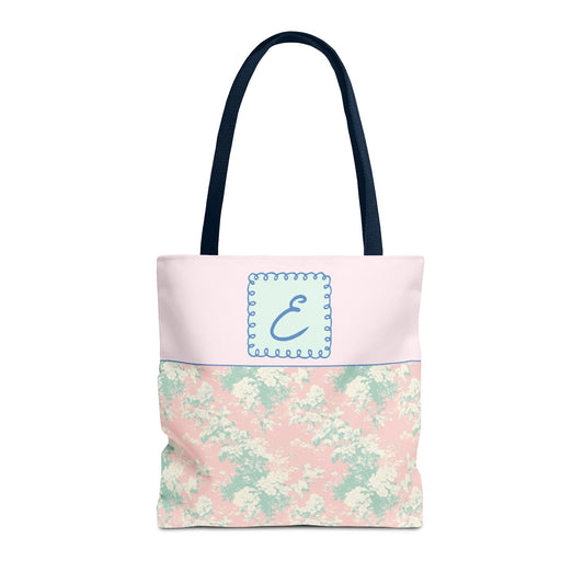 Pastel Eighties Aesthetic Tote Bag with Initial, Colorful Maximalist Tote Bag with Letter in Cute Doodle Frame, Teacher Appreciation Gift: E
