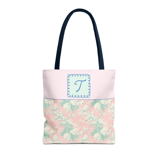 Pastel Eighties Aesthetic Tote Bag with Initial, Colorful Maximalist Tote Bag with Letter in Cute Doodle Frame, Teacher Appreciation Gift: T