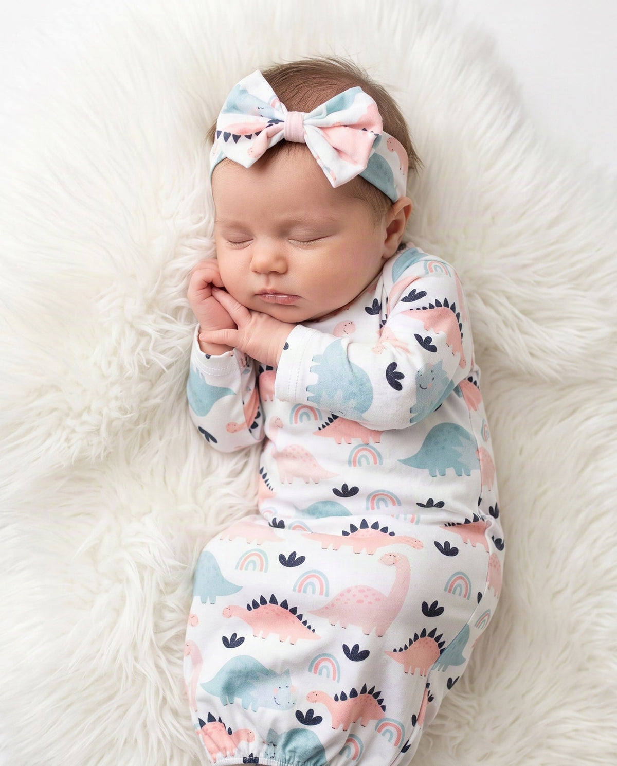 Pastel Dino Baby Gown