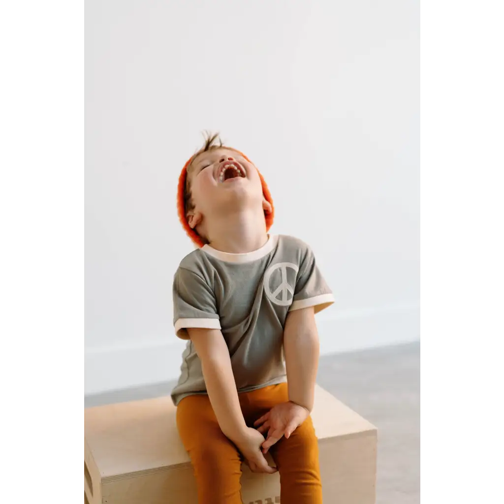 Peace Embroidered Ringer Tee in Moon for Kids