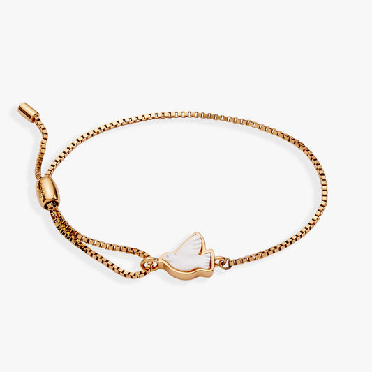 Dove 'Peace' Mother of Pearl Pull Chain Bracelet