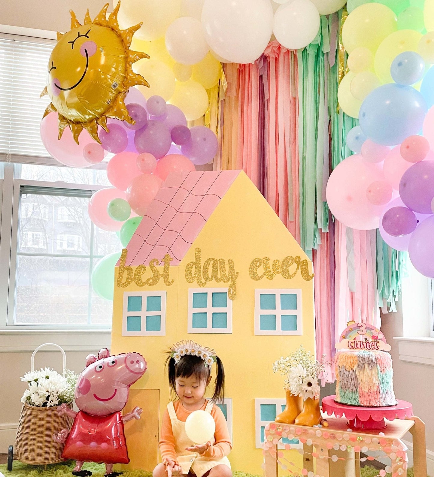 Peppa Pig-Inspired Pastel Rainbow Balloon Garland Kit