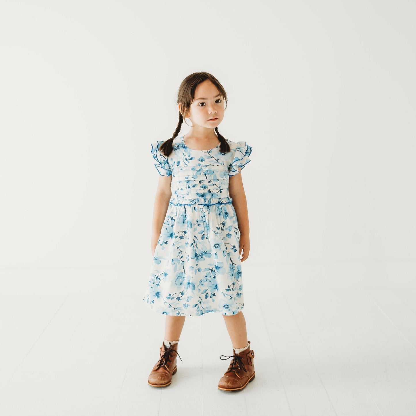 Periwinkle Blue Floral Print Cotton Dress | Soft Rayon Twirl