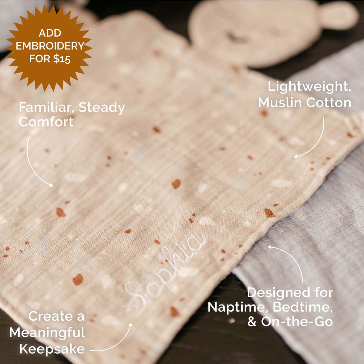100% Muslin Lovey - Rosewood Checker