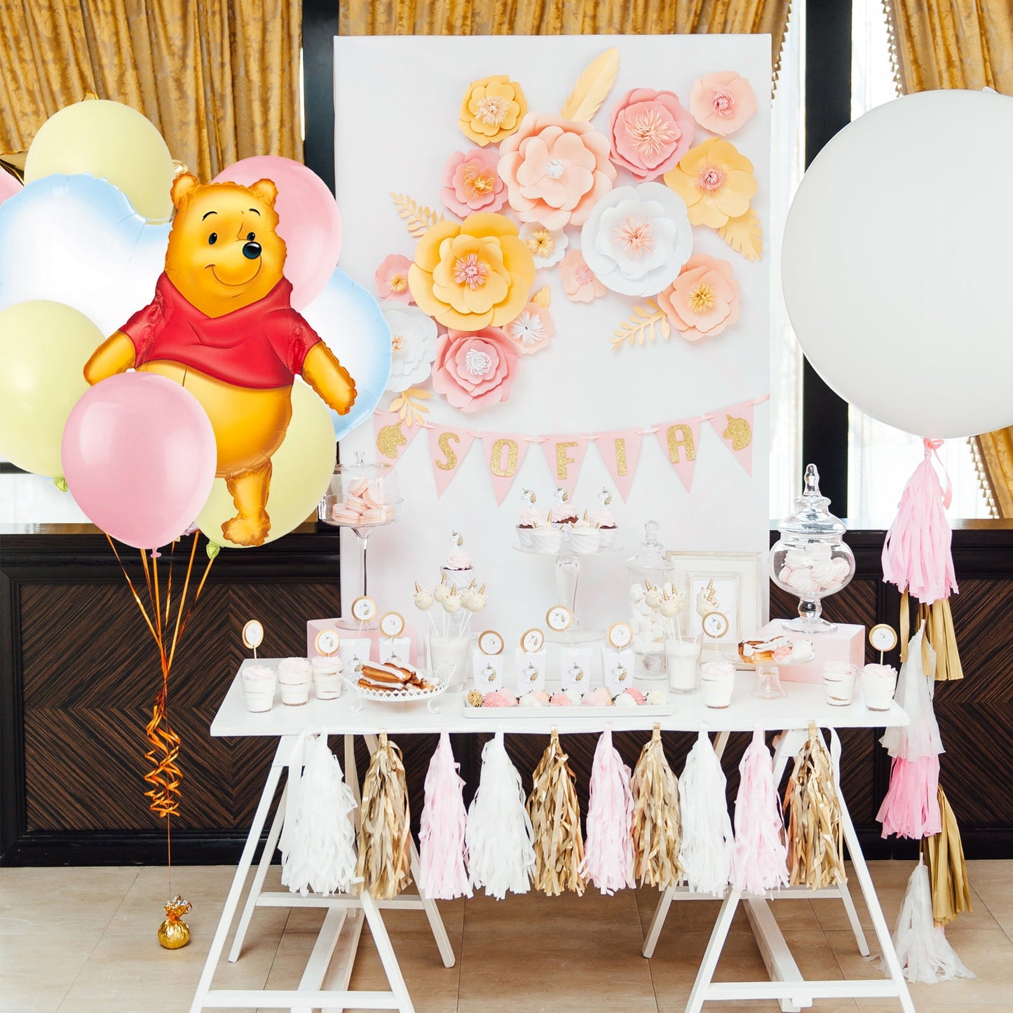 Pink and Yellow Pooh Bear Balloon Bouquet