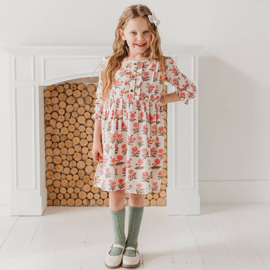 Pink Block Print Flower Dress