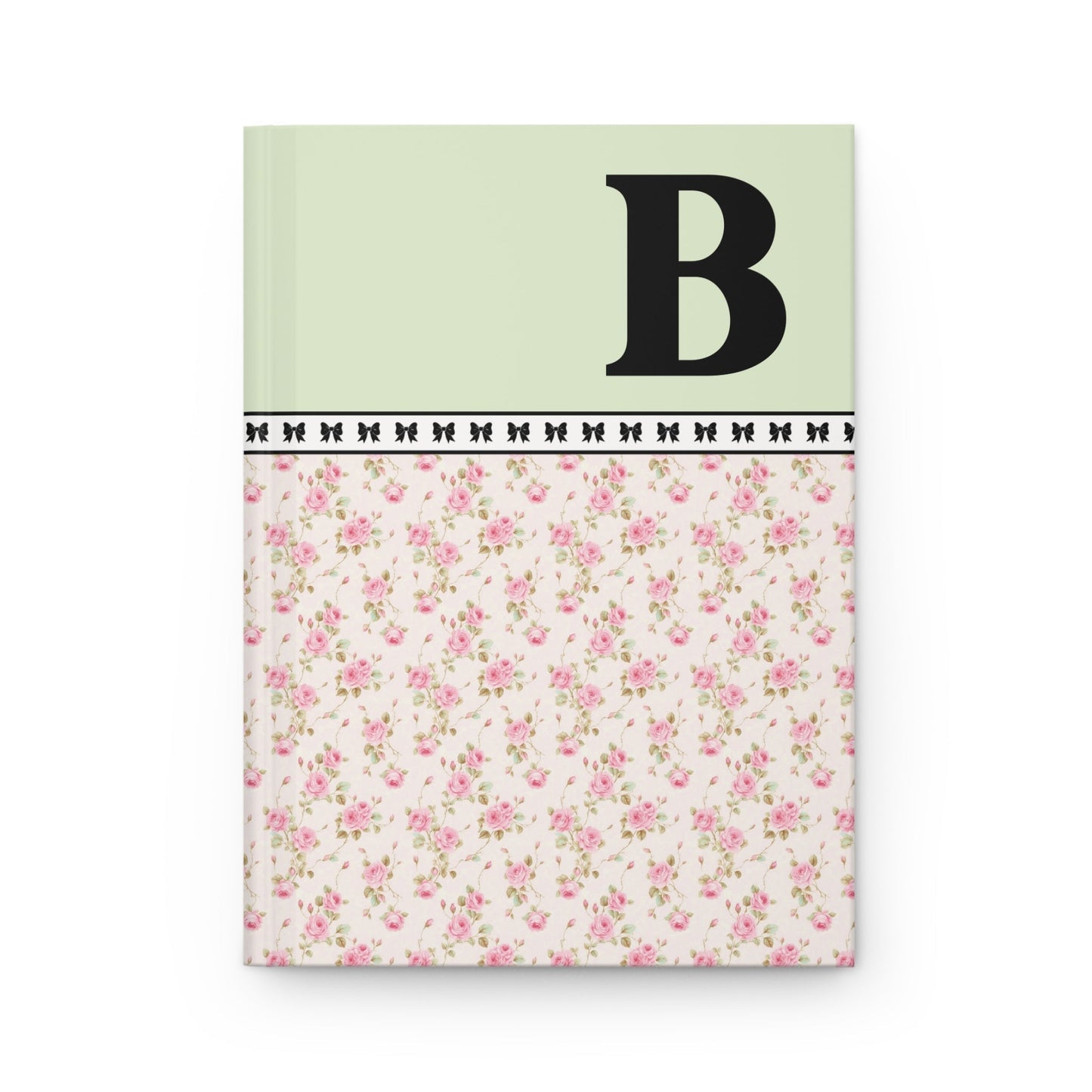 Pink Floral Notebook with Initial and Bows: B