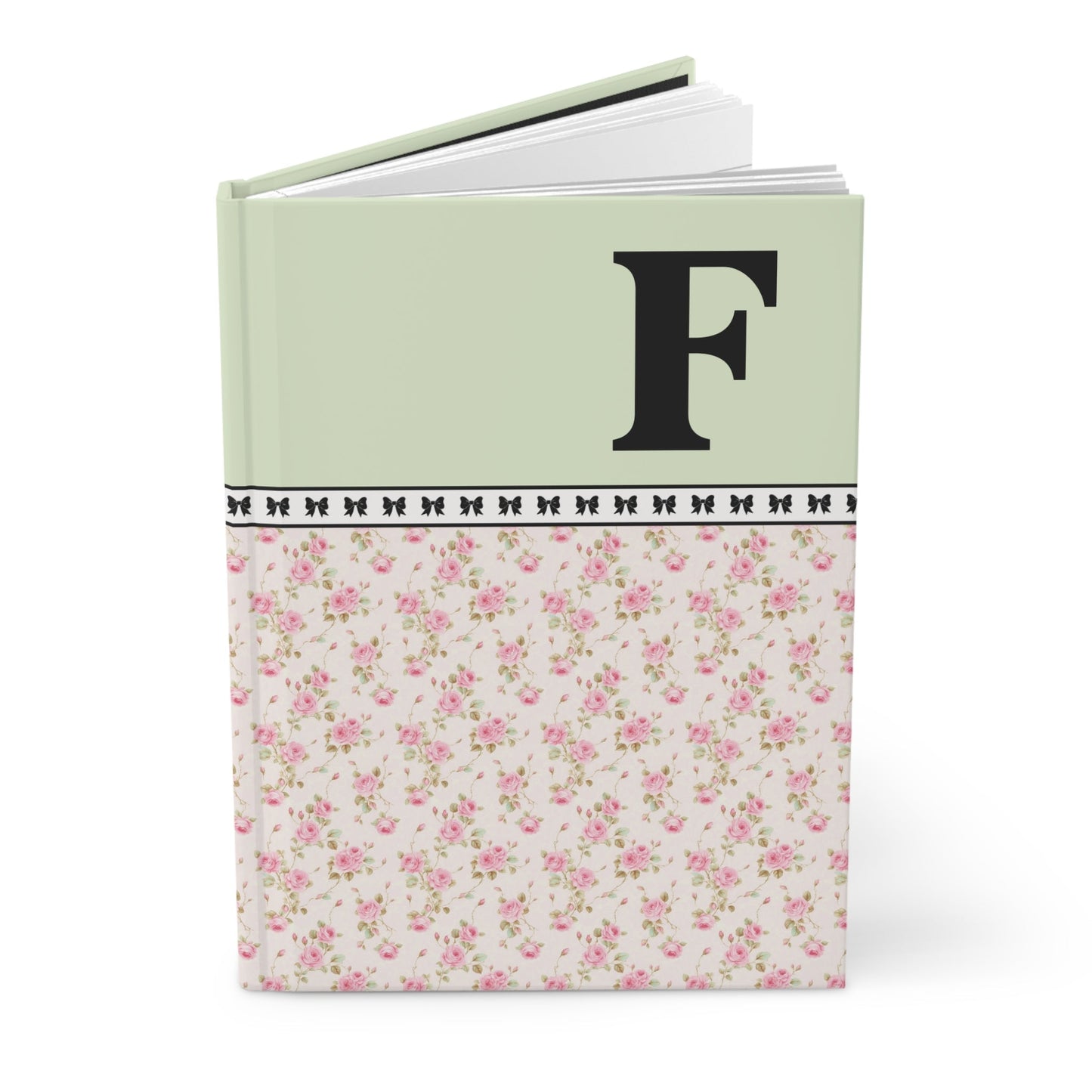 Pink Floral Notebook with Initial and Bows: F