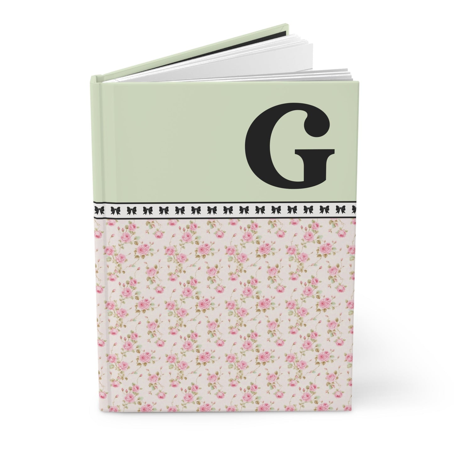Pink Floral Notebook with Initial and Bows: G