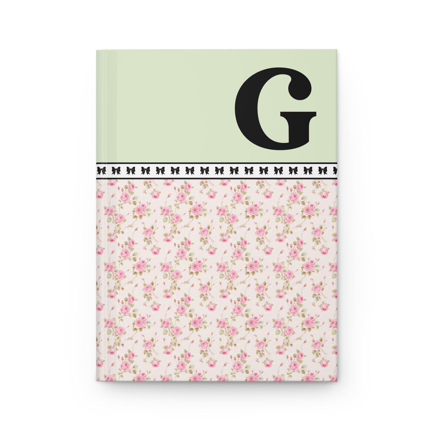 Pink Floral Notebook with Initial and Bows: G