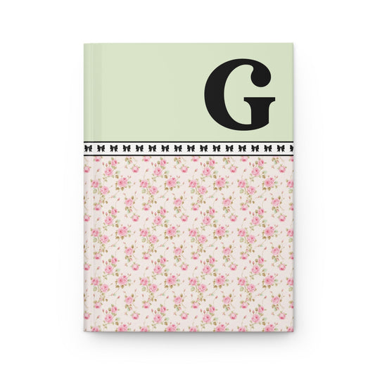 Pink Floral Notebook with Initial and Bows: G