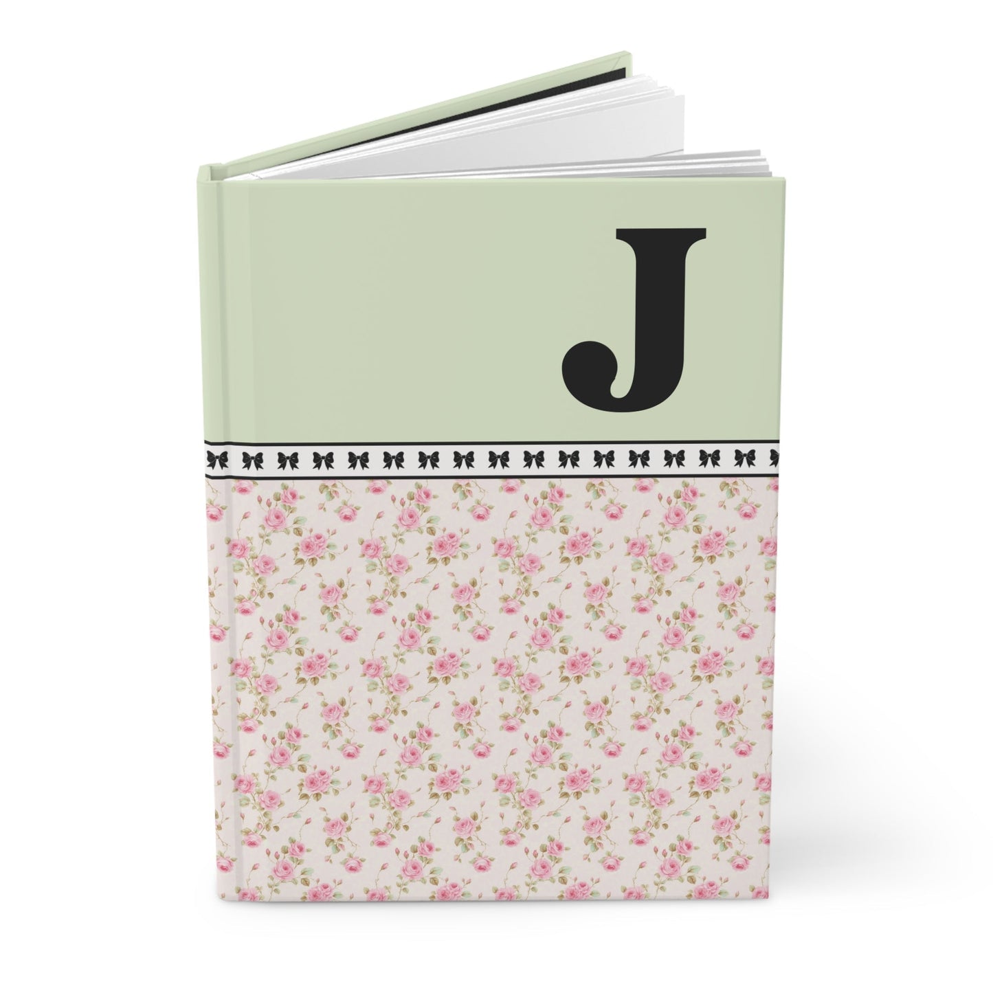 Pink Floral Notebook with Initial and Bows: J