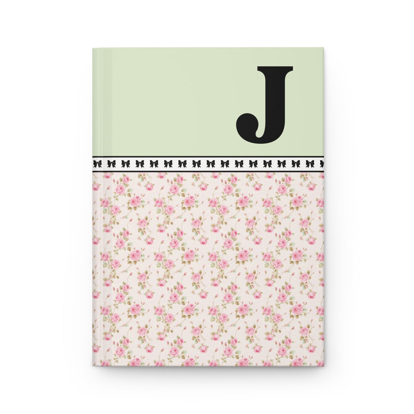 Pink Floral Notebook with Initial and Bows: J