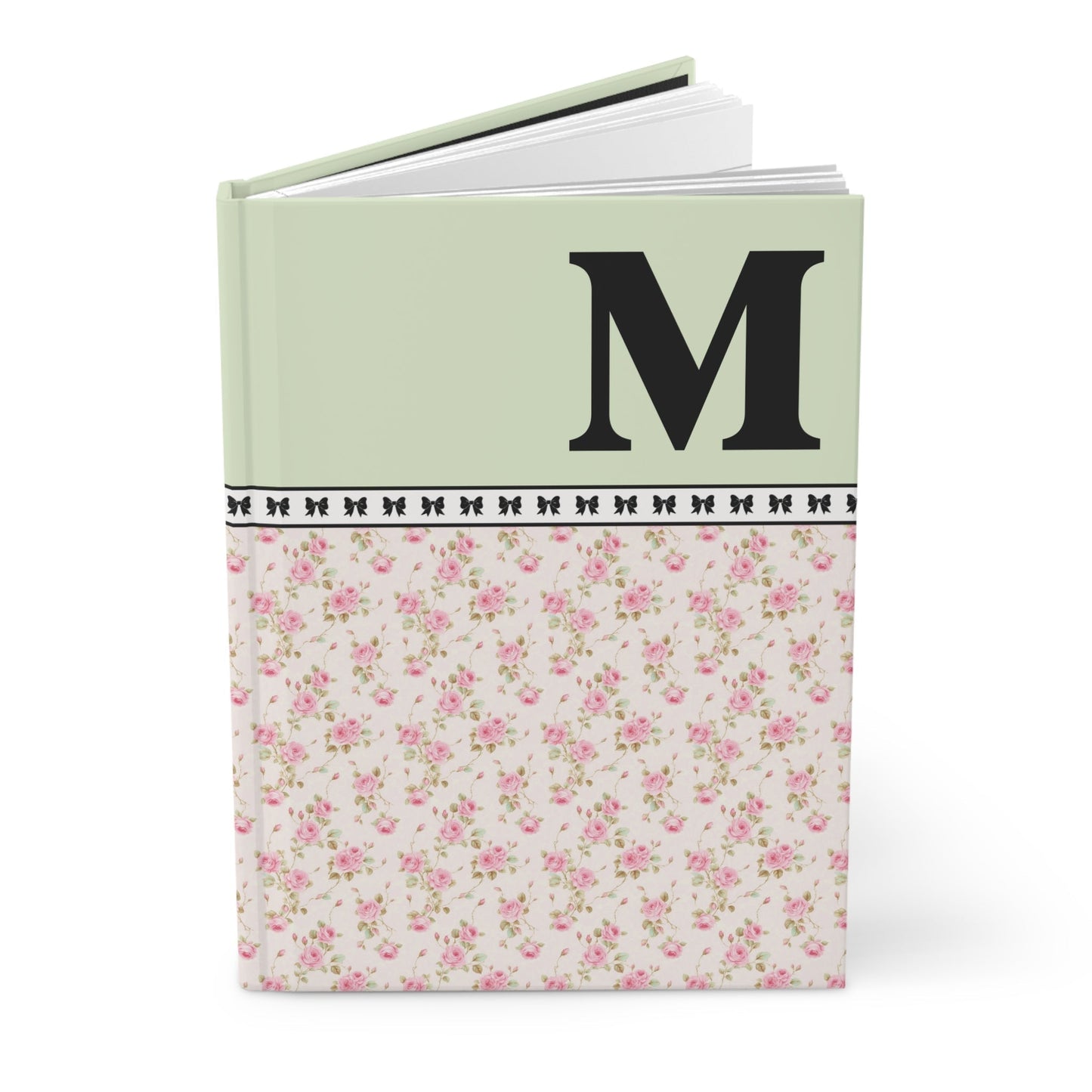 Pink Floral Notebook with Initial and Bows: M