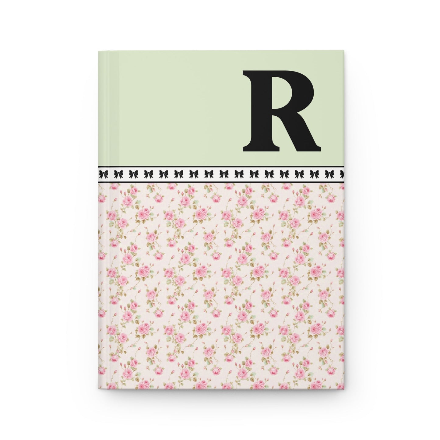 Pink Floral Notebook with Initial and Bows: R