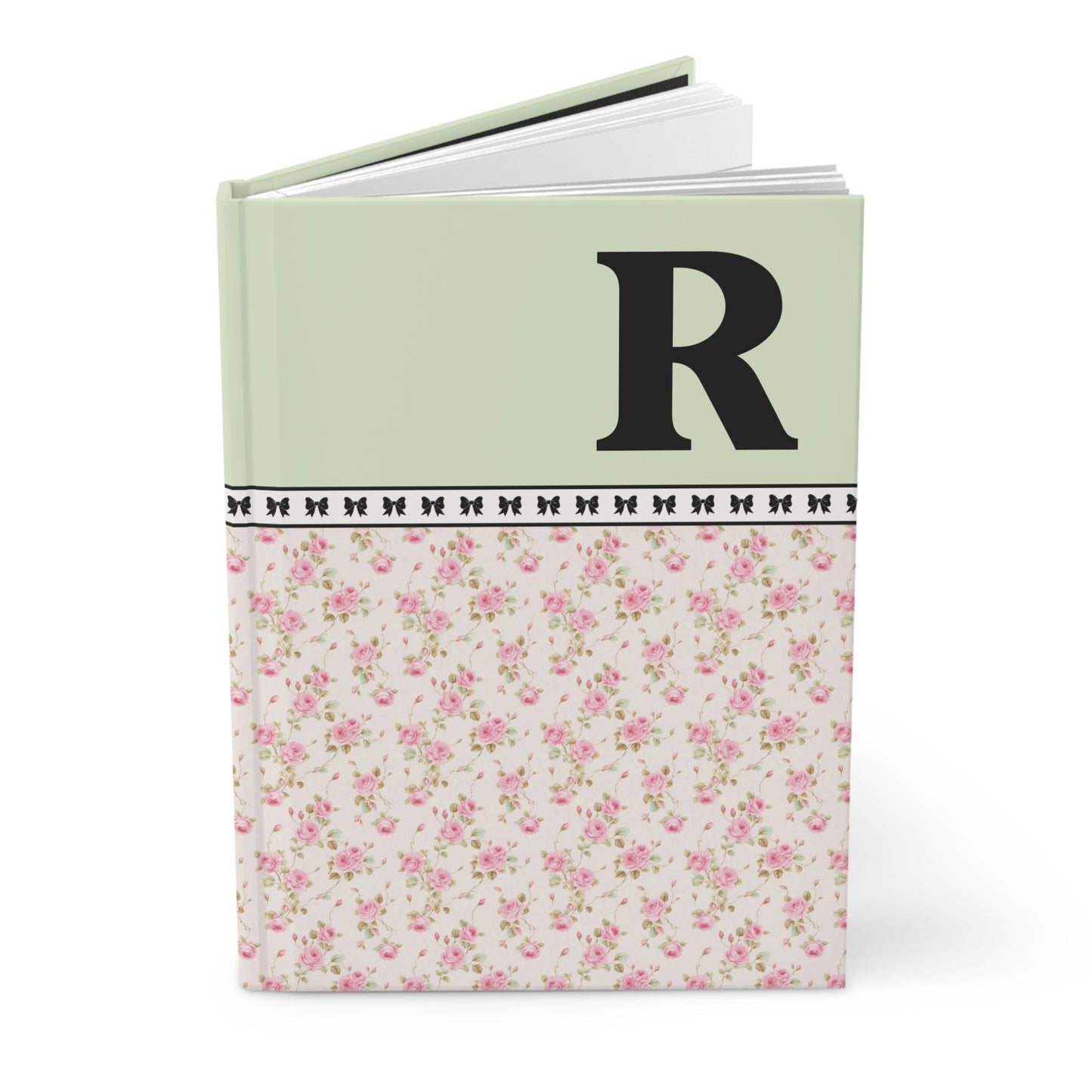 Pink Floral Notebook with Initial and Bows: R