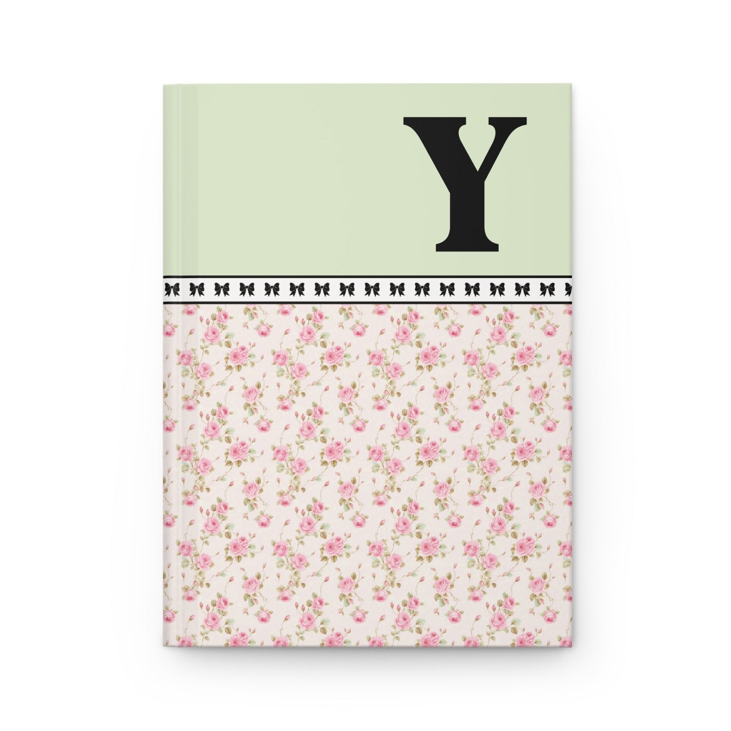 Pink Floral Notebook with Initial and Bows: Y