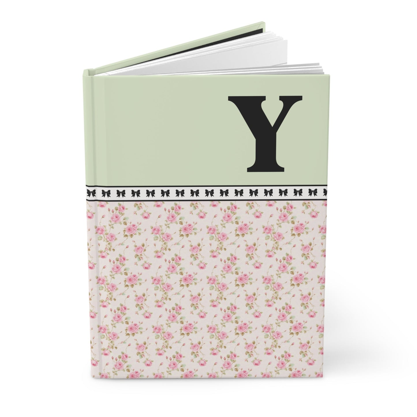 Pink Floral Notebook with Initial and Bows: Y