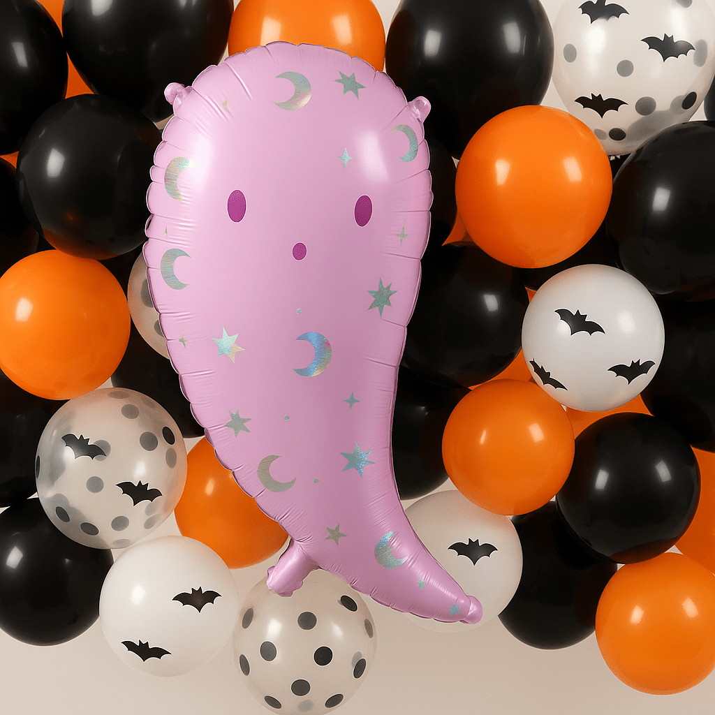Pink Ghost Balloon – 14 x 24" Holographic Halloween Decor | Ellie’s Party Supply