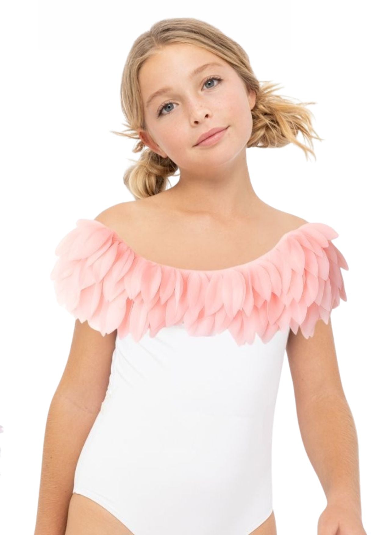 Pink Petal White Swimsuit