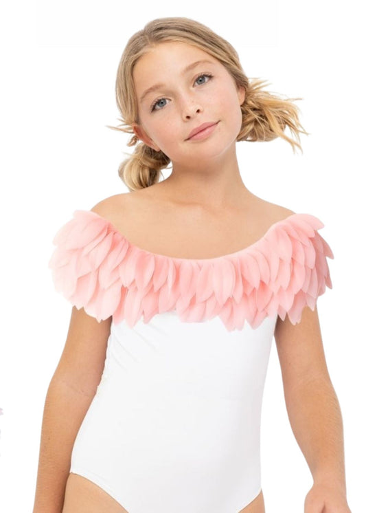 Pink Petal White Swimsuit