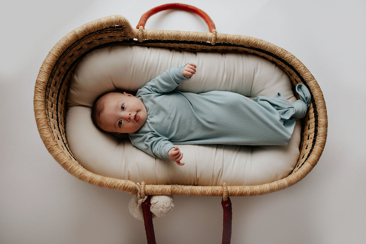 Blue Bird Ribbed Knotted Newborn Gown