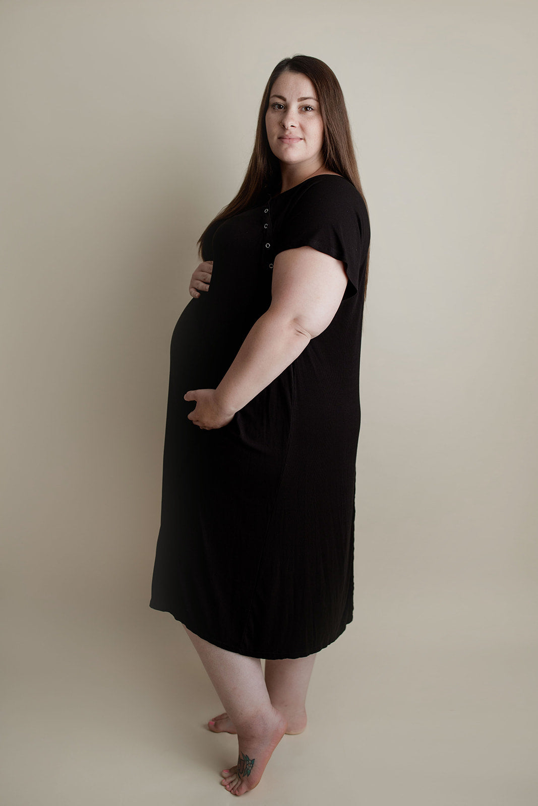 Ribbed Black Labor and Delivery Nursing Hospital Gown