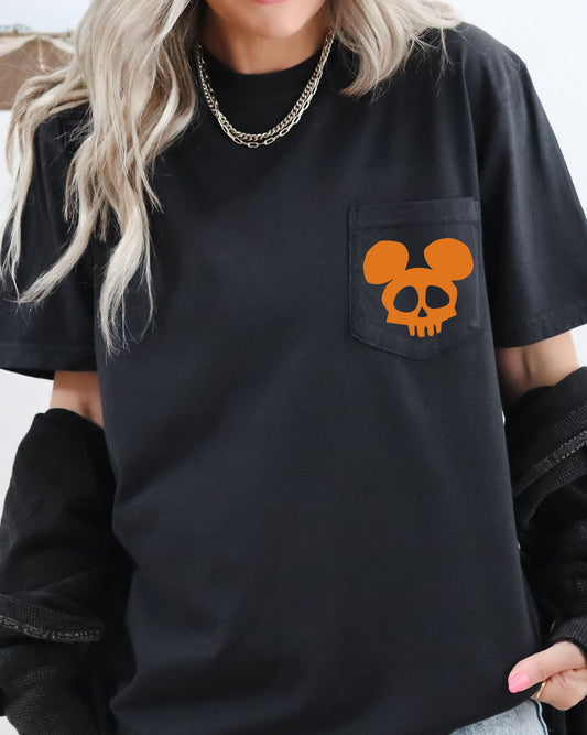 Mouse Skull, Spooky, Halloween Pocket Tee Comfort Colors T-Shirt