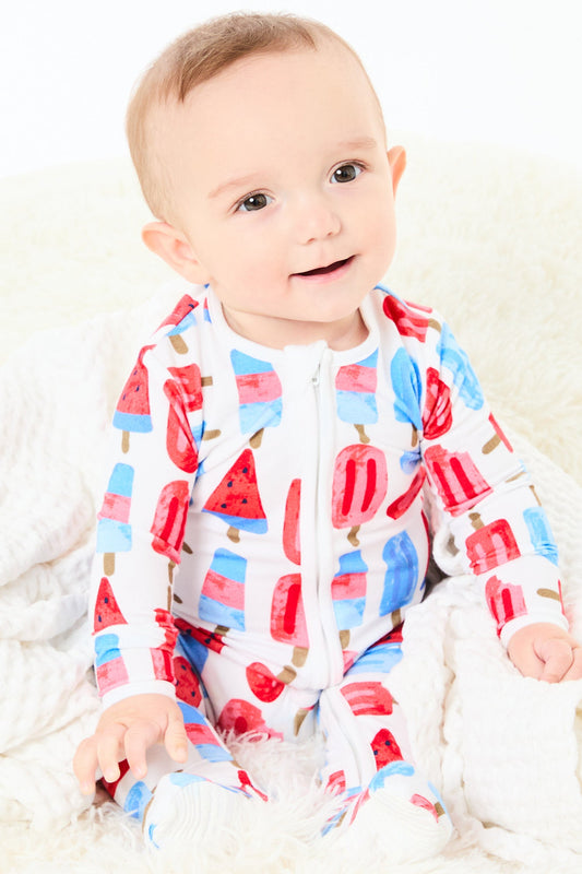 Soft & Stretchy Zipper Footie - Popsicles
