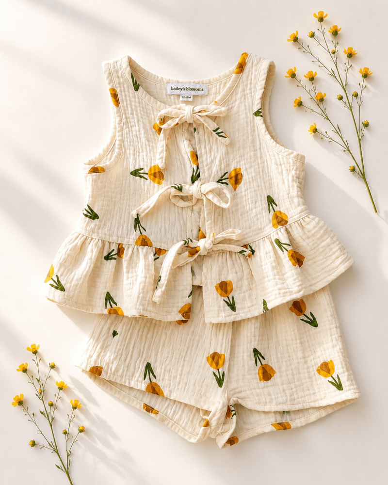 Posie Tie Front Two-Piece Set - Buttercup Bloom