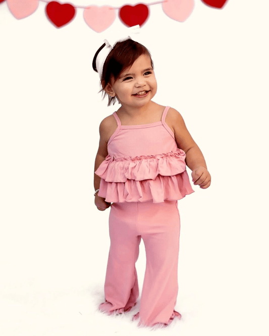 Presley Ruffle Tank Two-Piece Set - Pink