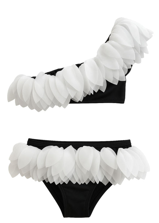 Black One Shoulder Bikini with Petals