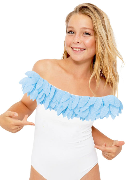 Polka Dot Petals White Swimsuit