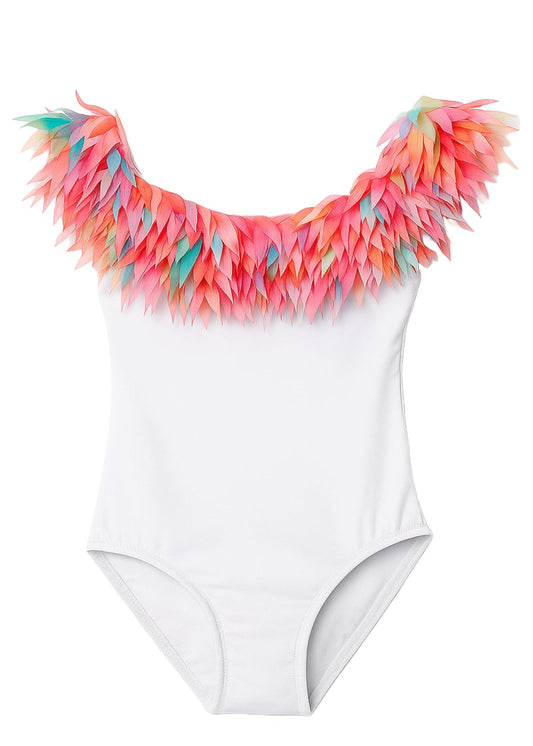 White Swimsuit with Sugar Skies Petals