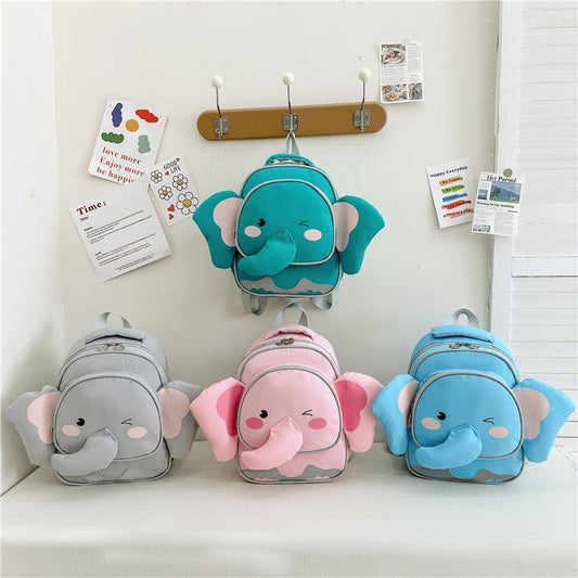Adorable Cartoon Elephant Design Canvas Backpack For Kindergarten Kids