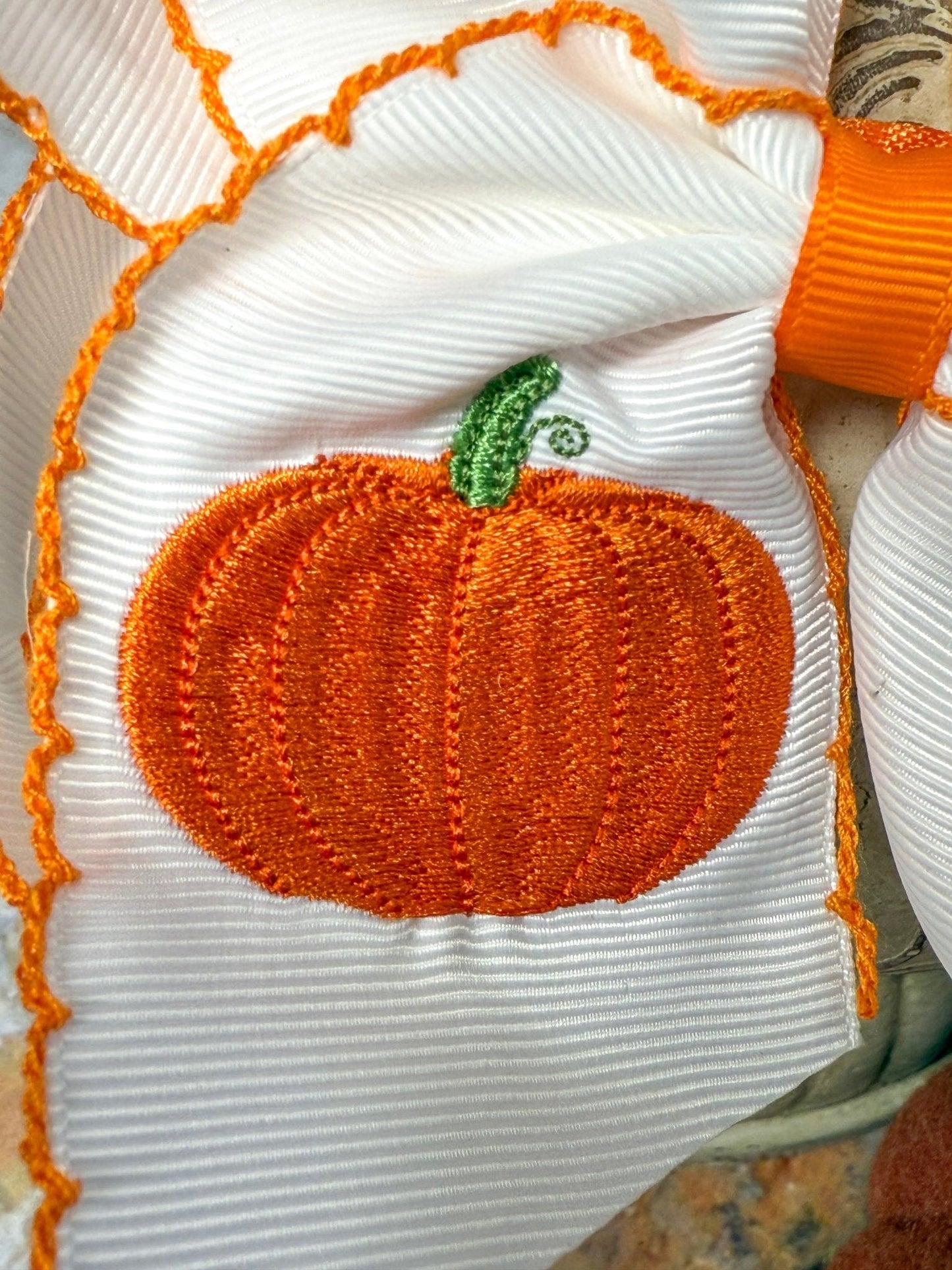 Pumpkin Embroidered Moonstitch Hair Bow | Clip or Headband
