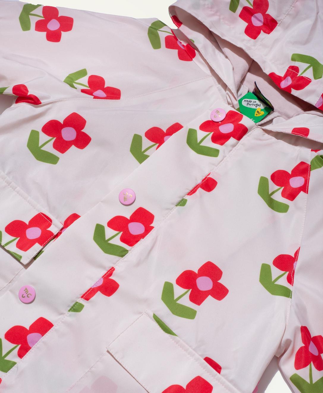 Recycled Fabric Flower Baby Raincoat - Pink Petal Floral