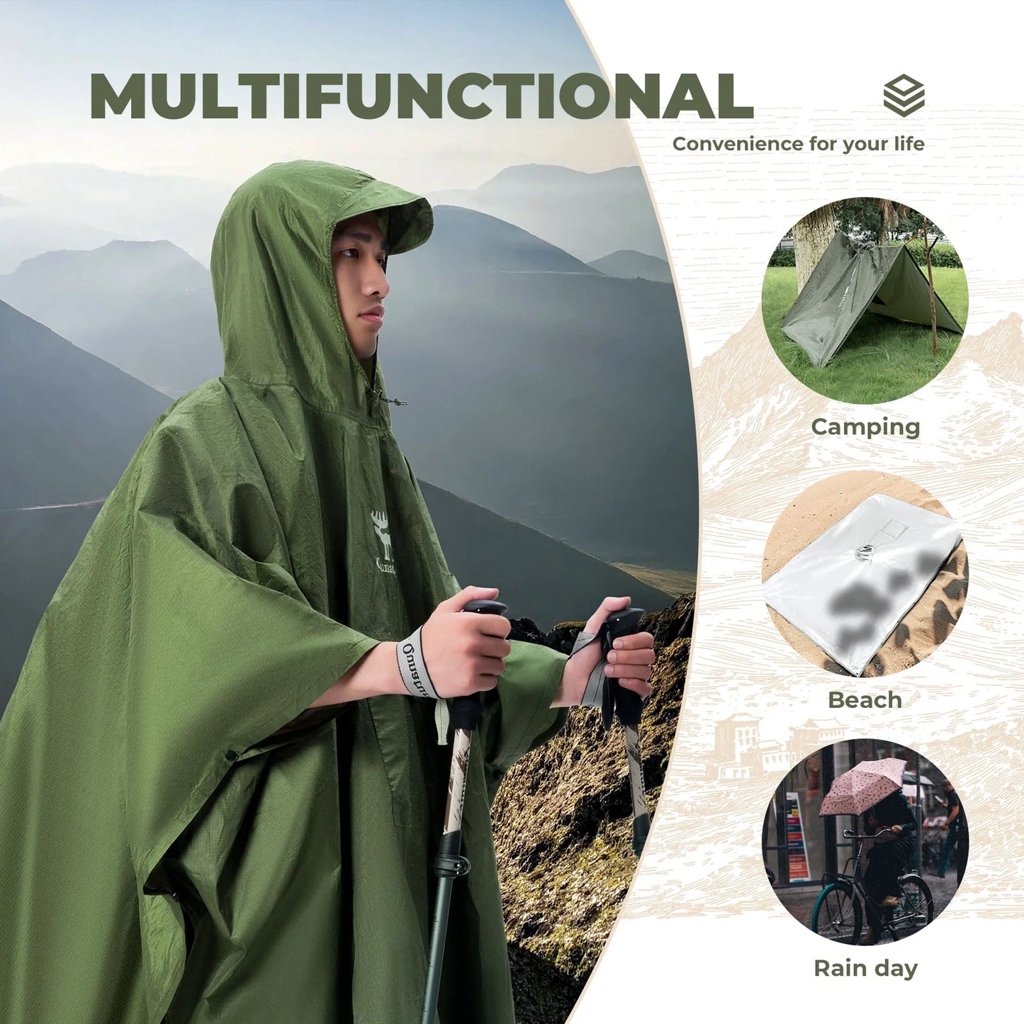 Unisex Waterproof Raincoat with Pocket for Hiking Outdoor