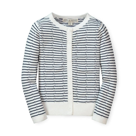 Pointelle Stripe Organic Cardigan - Navy Mini Stripe