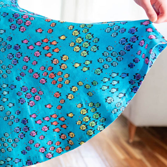 "Summer School" Rainbows of Fish Sleeveless Play Dress with Pockets