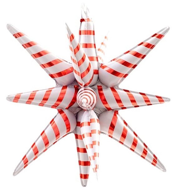 Red and White Candy Cane Starburst Balloon (22 Inches)