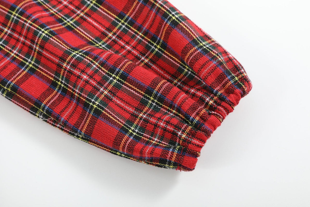 Red Christmas Plaid Colllared Ruffle Dress